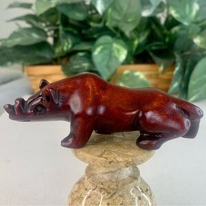 Vintage Boxwood Netsuke RHINO Hand Carved Wood Animal Figurine Carving Figure